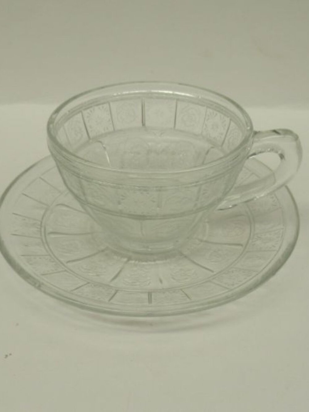 Jeannette Depression Glass Crystal DORIC Tea or Coffee Cup and Saucer